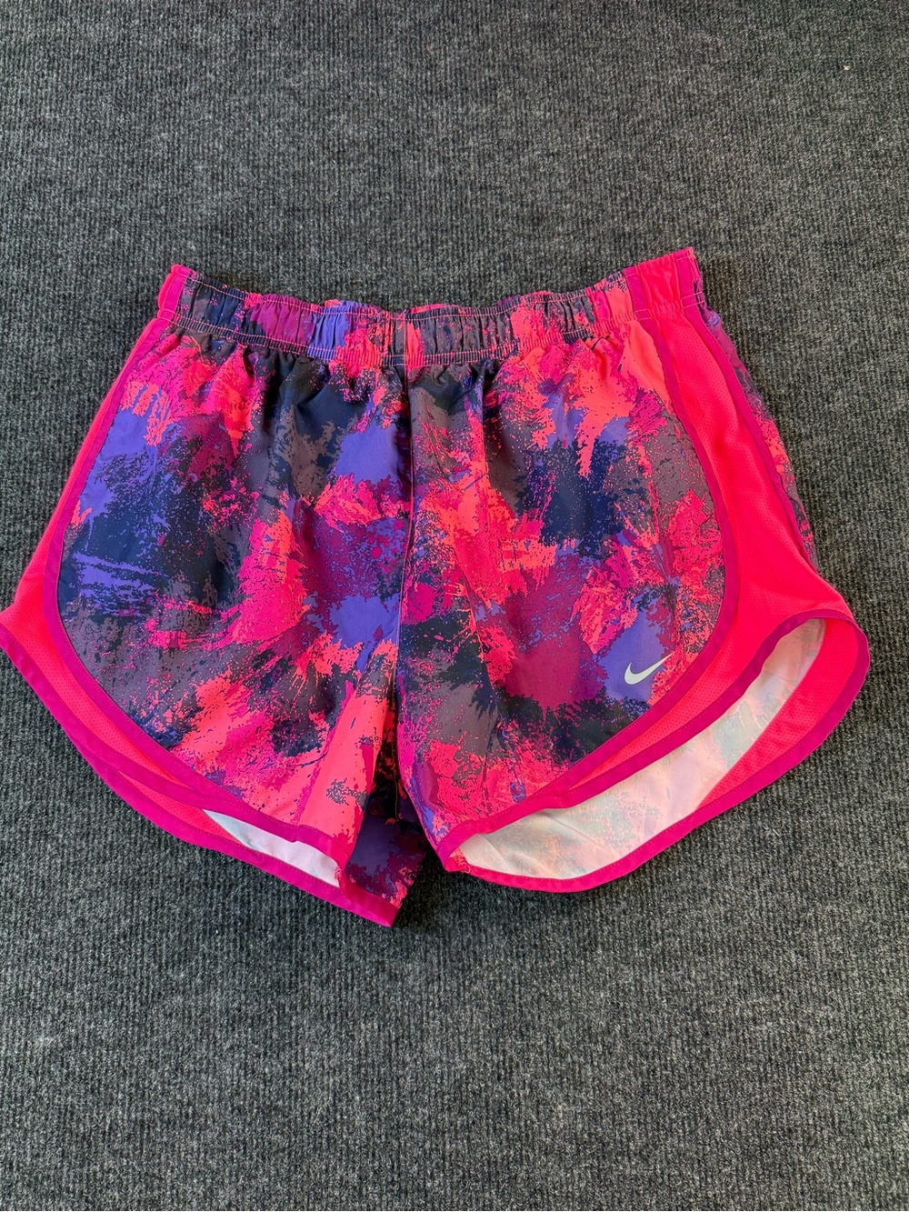 Nike Women’s Pink and Purple Athletic Shorts with Abstract Print